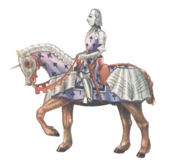 The War Horse of the Middle Ages with a knight on its back