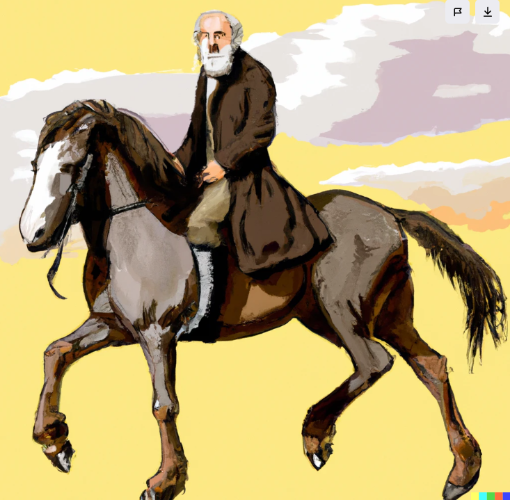 Charles Darwin riding a horse