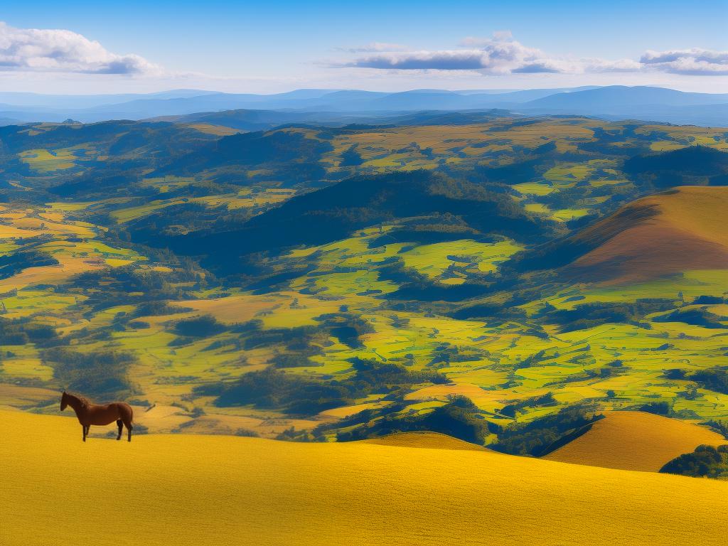 A majestic Auvergne Horse standing against a backdrop of the stunning Auvergne region landscape.