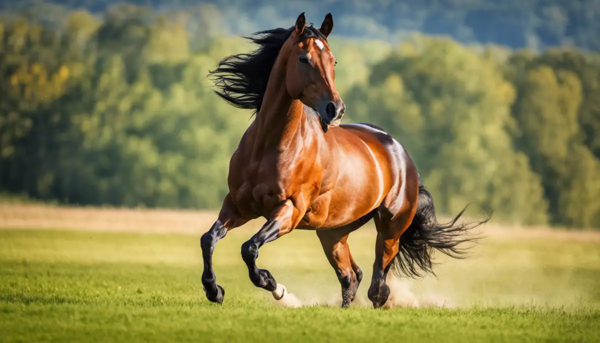A beautiful Hanoverian horse running in a field