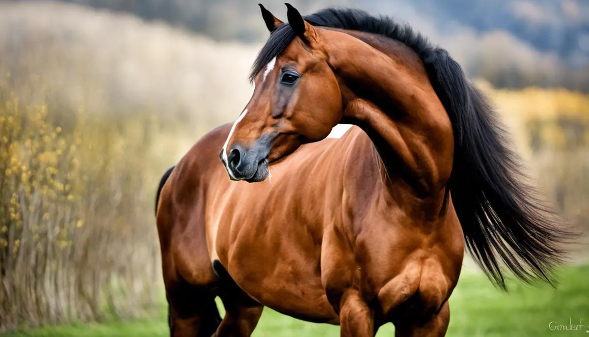 An image of a Russian Warmblood horse bred using specific breeding practices to maintain desired traits.