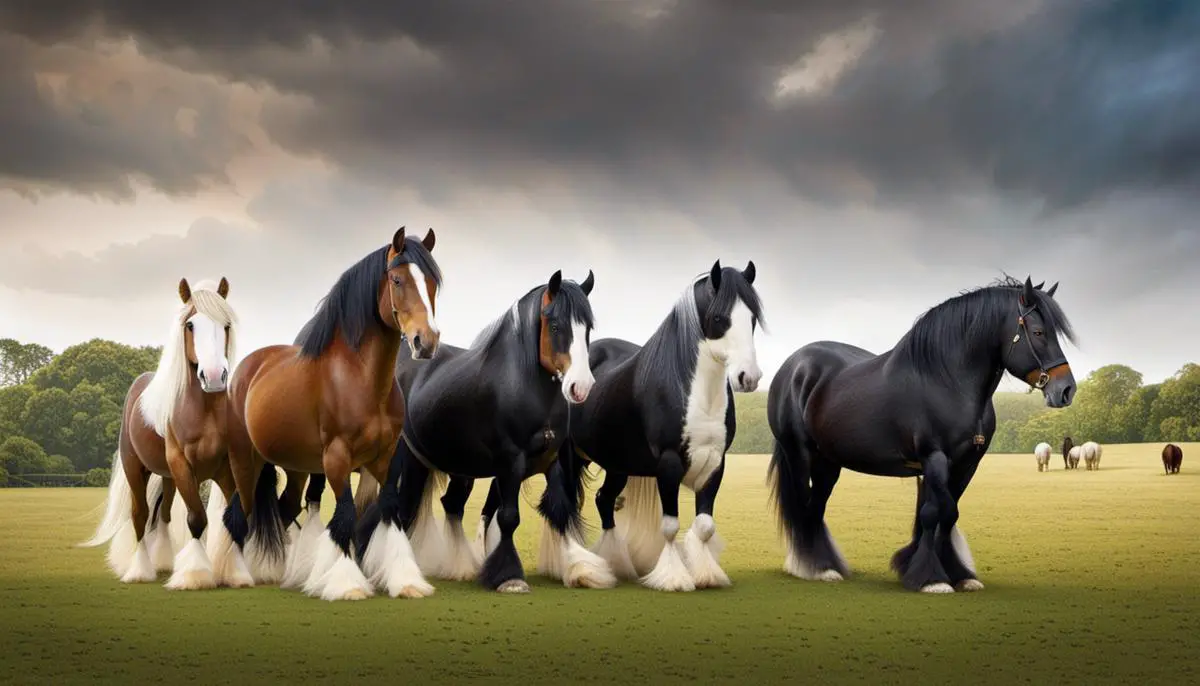 Illustration of the evolution of Shire horse size, from smaller medieval horses to the large modern-day Shire horses.