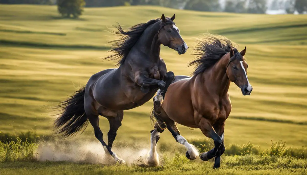 An image depicting South German horse breeds, showcasing their strength and endurance in challenging terrains.