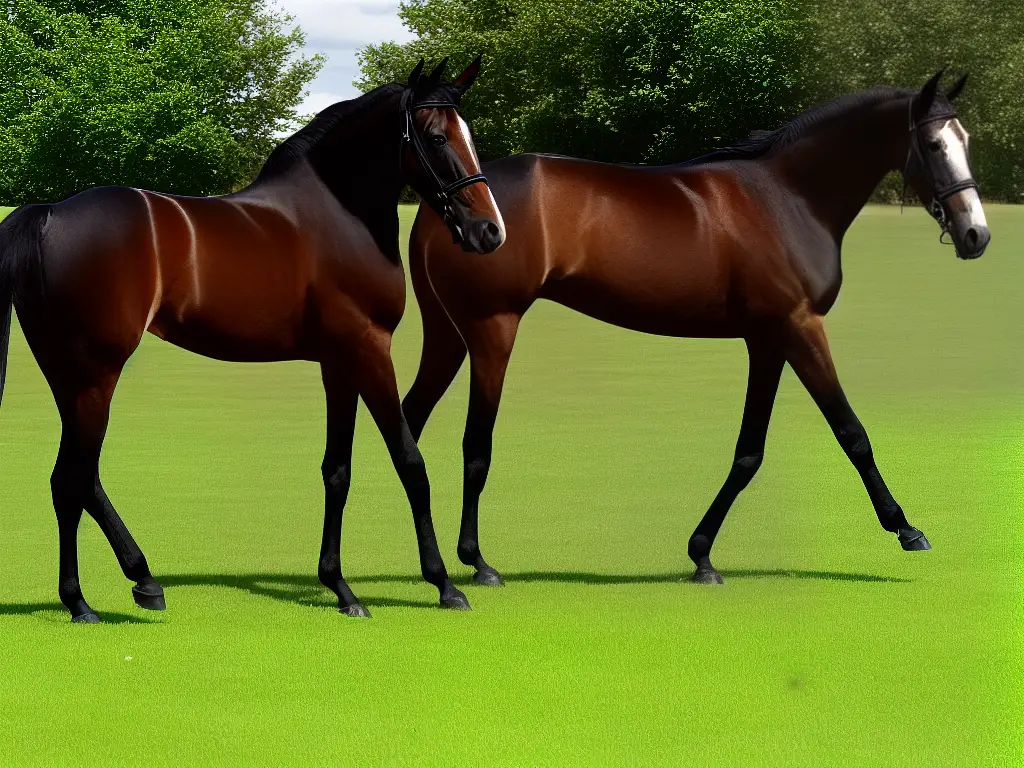 An American Saddlebred horse with an elegant long neck and refined head standing with confidence, showcasing its well-proportioned body and sloping shoulders.