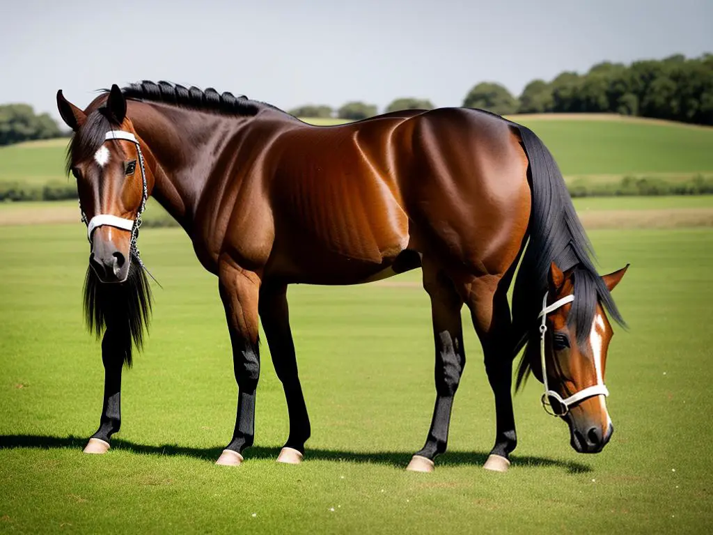 Anglo-Arabian horse grazing in a field