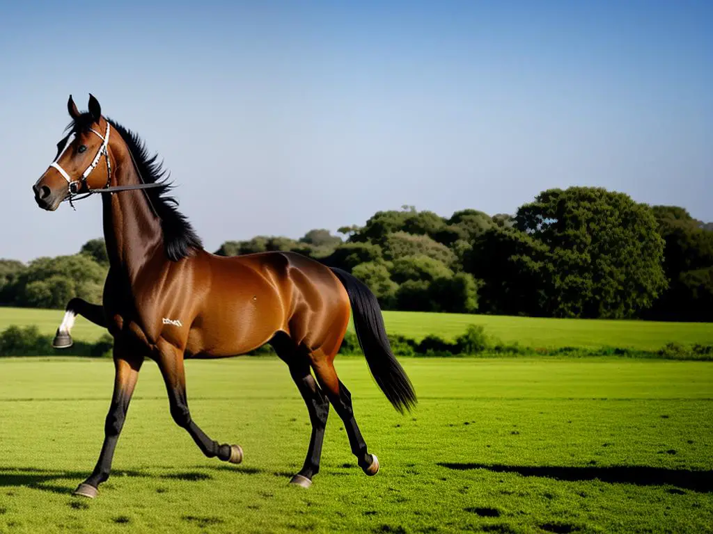 Anglo-Arabian horse running in a field