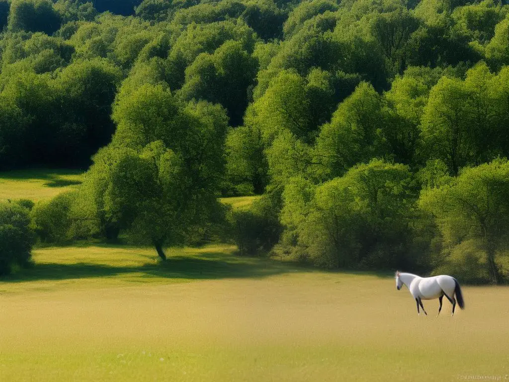 An image of a calm and friendly Auvergne horse stading in a pasture