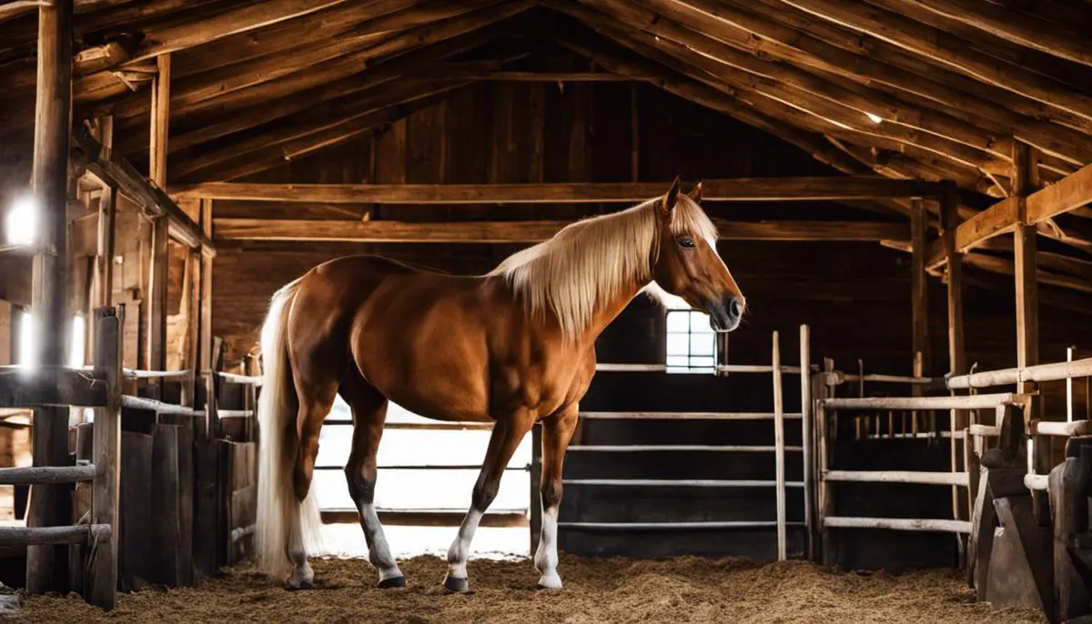 Image depicting a horse in a stable, representing the topic of biological principles in horse breeding