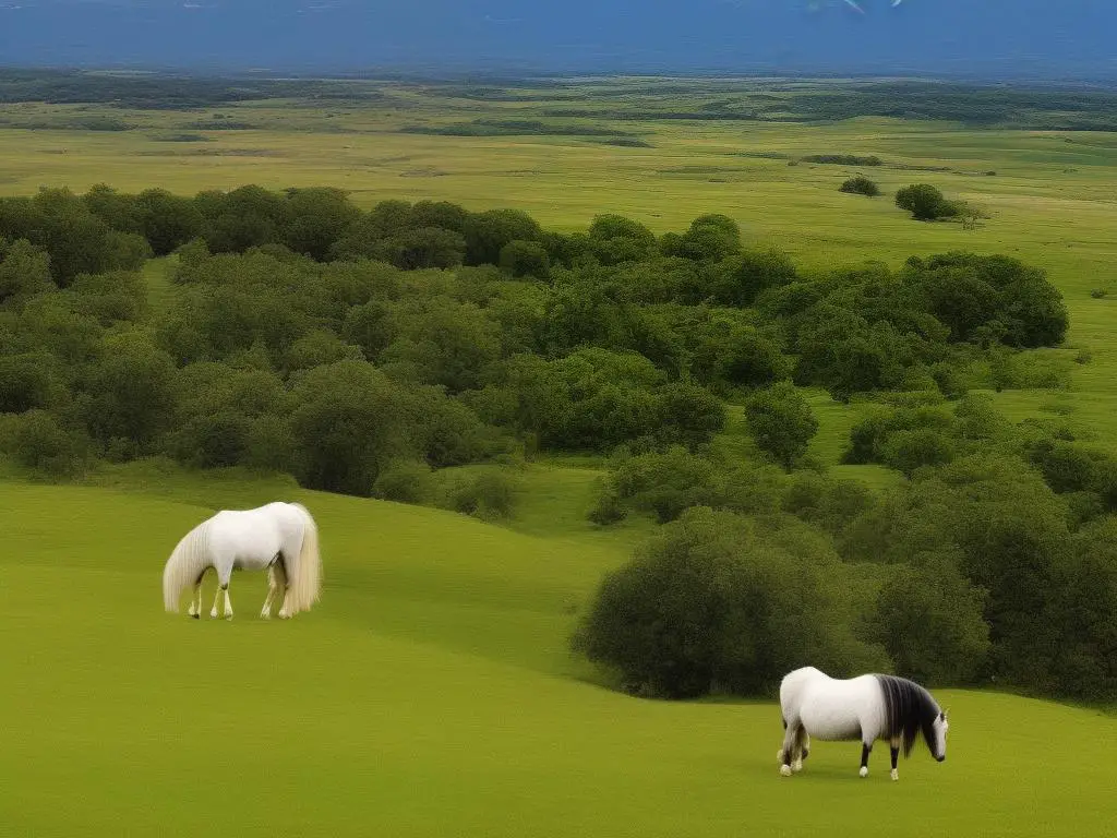 A majestic Breton Draft Horse standing in a field.