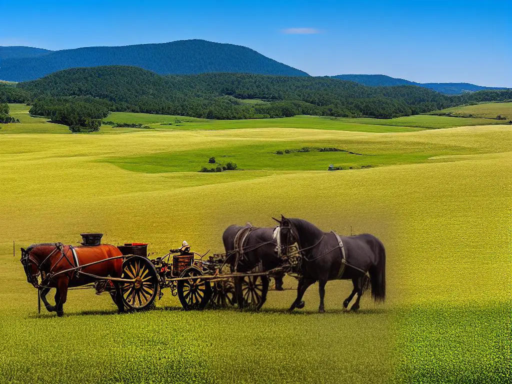 A majestic Breton Draft Horse pulling a plow in a field