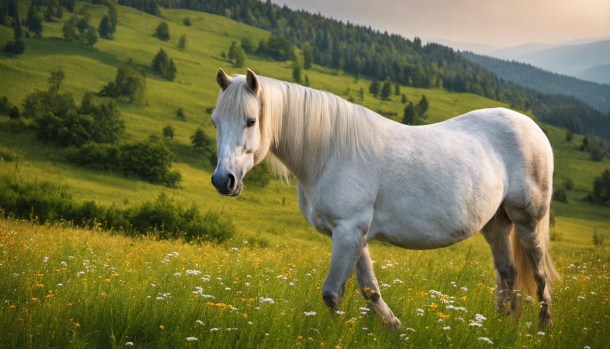 A beautiful Carpathian Pony grazing peacefully in a meadow