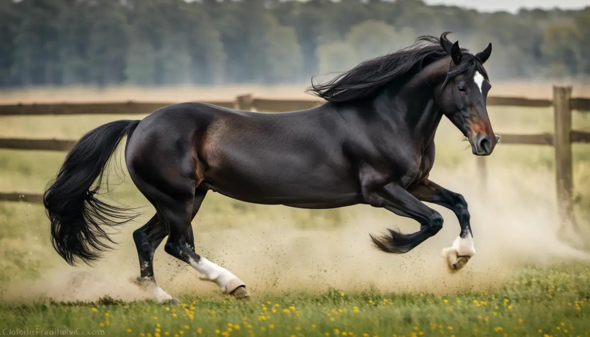 Image of a majestic East Friesian Horse running in a field