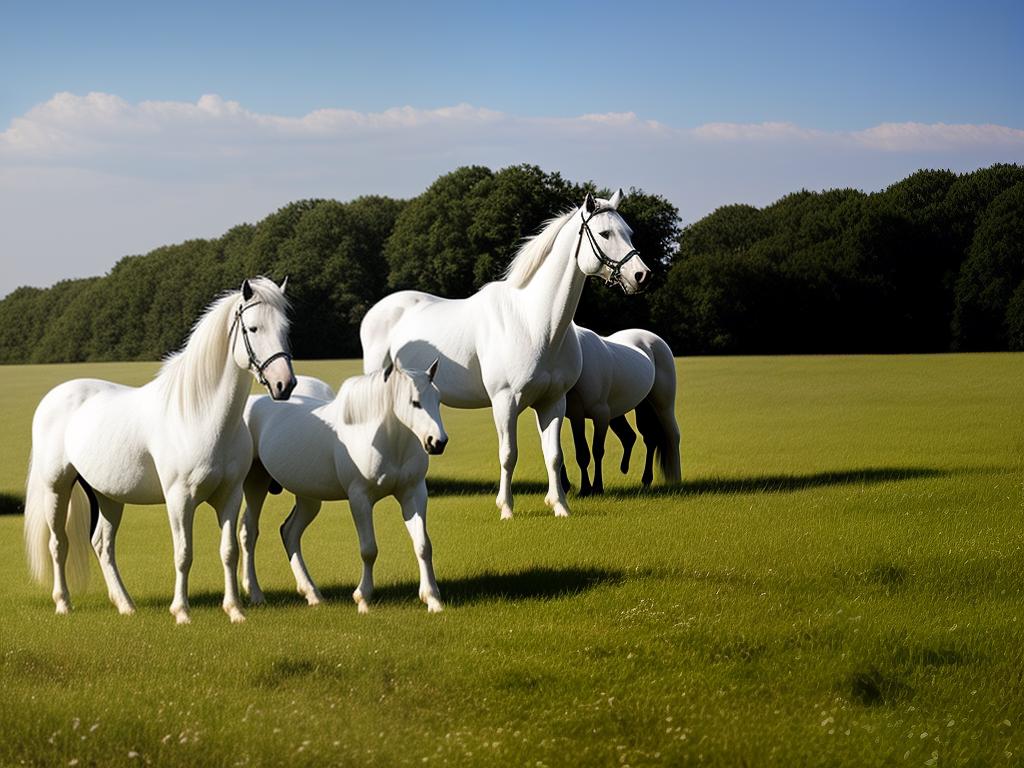 A beautiful image of two French Draft Horses standing in a field, showcasing their muscular physique and gentle temperament