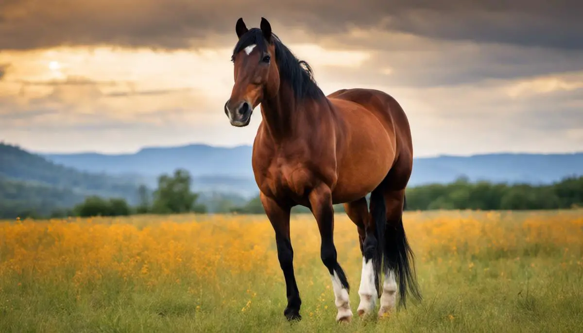 Image of a Furioso-North Star horse grazing in a field