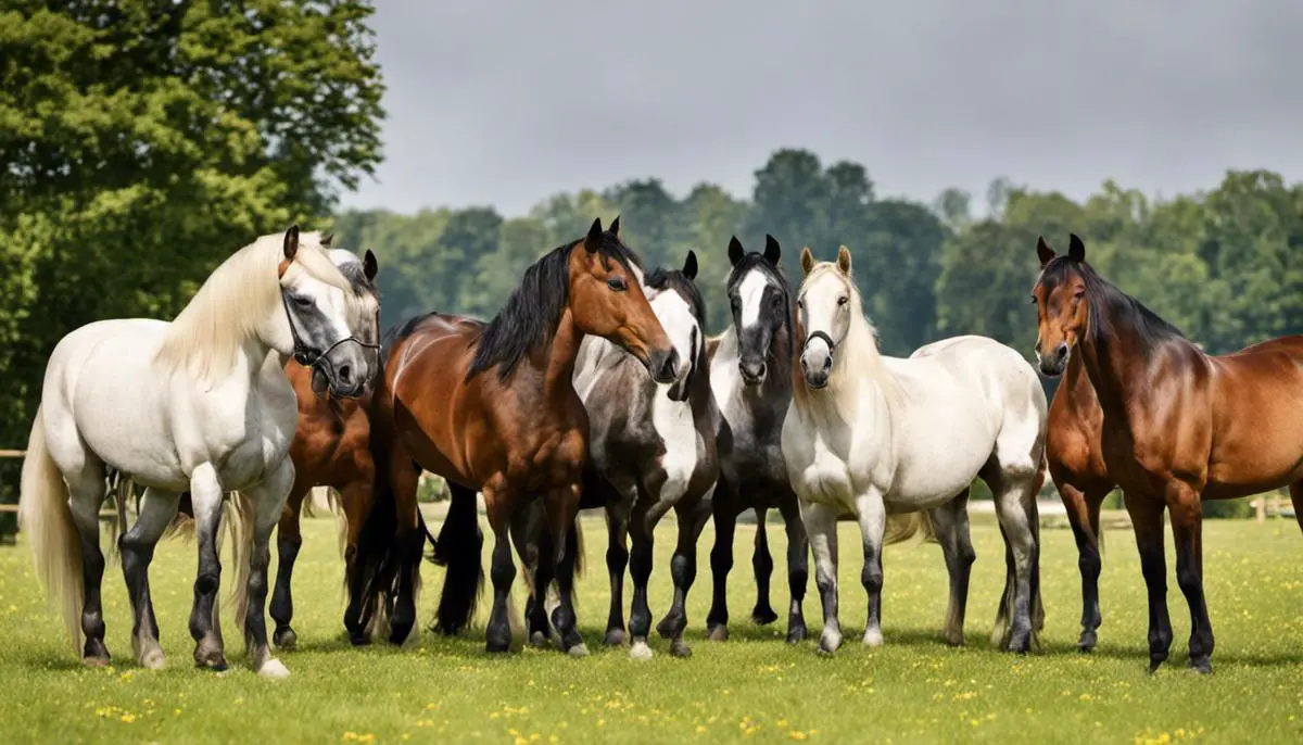 A group of German horse breeds standing in a field