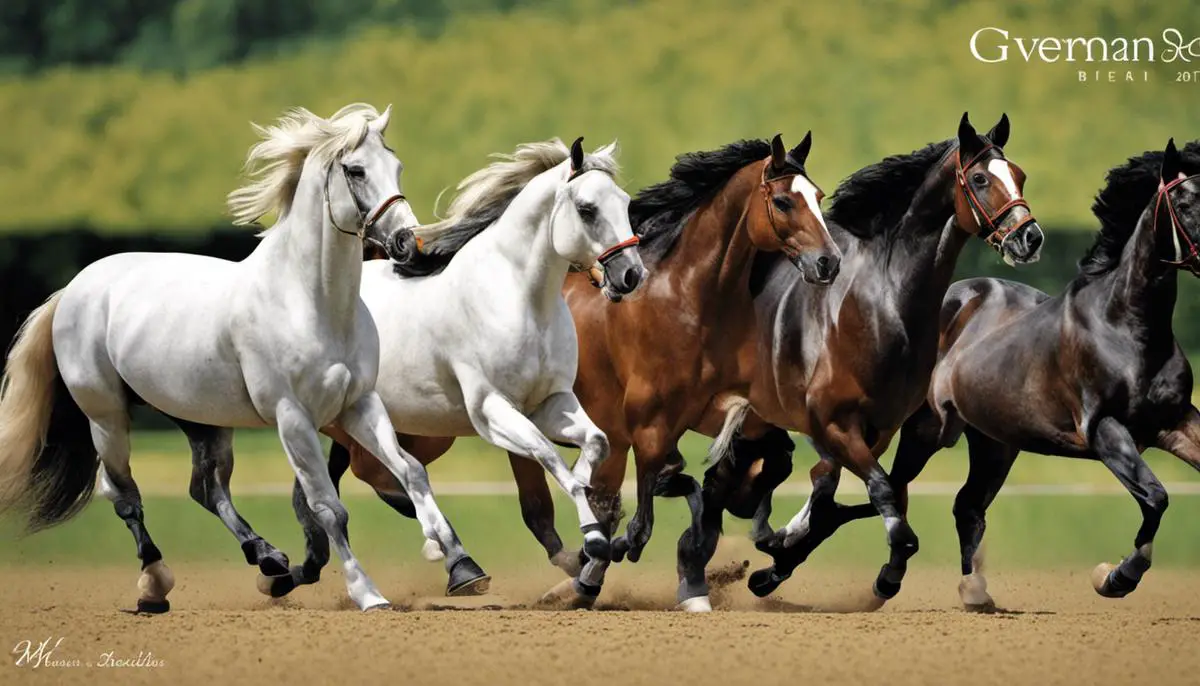 A visual representation of the history of German Sport Horses, showing different horse breeds and the evolution of the breed over time.