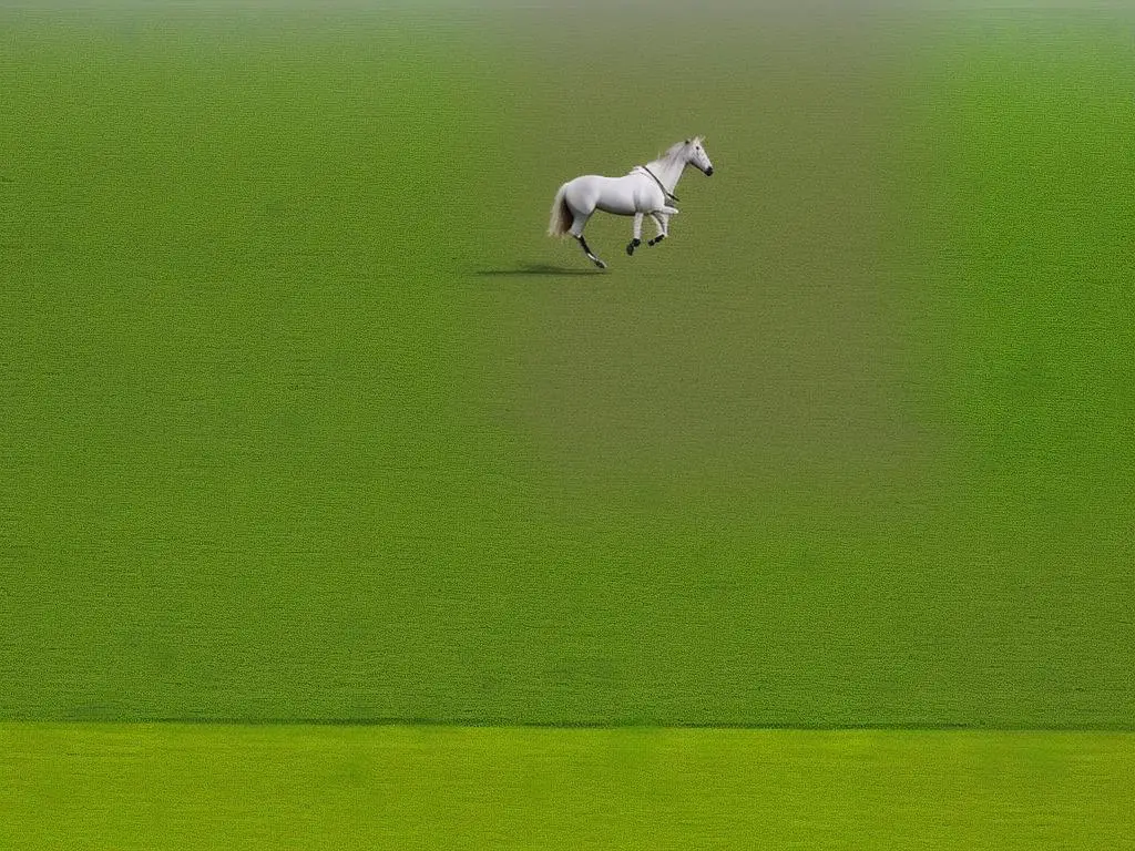 A German Warmblood horse running through a green field