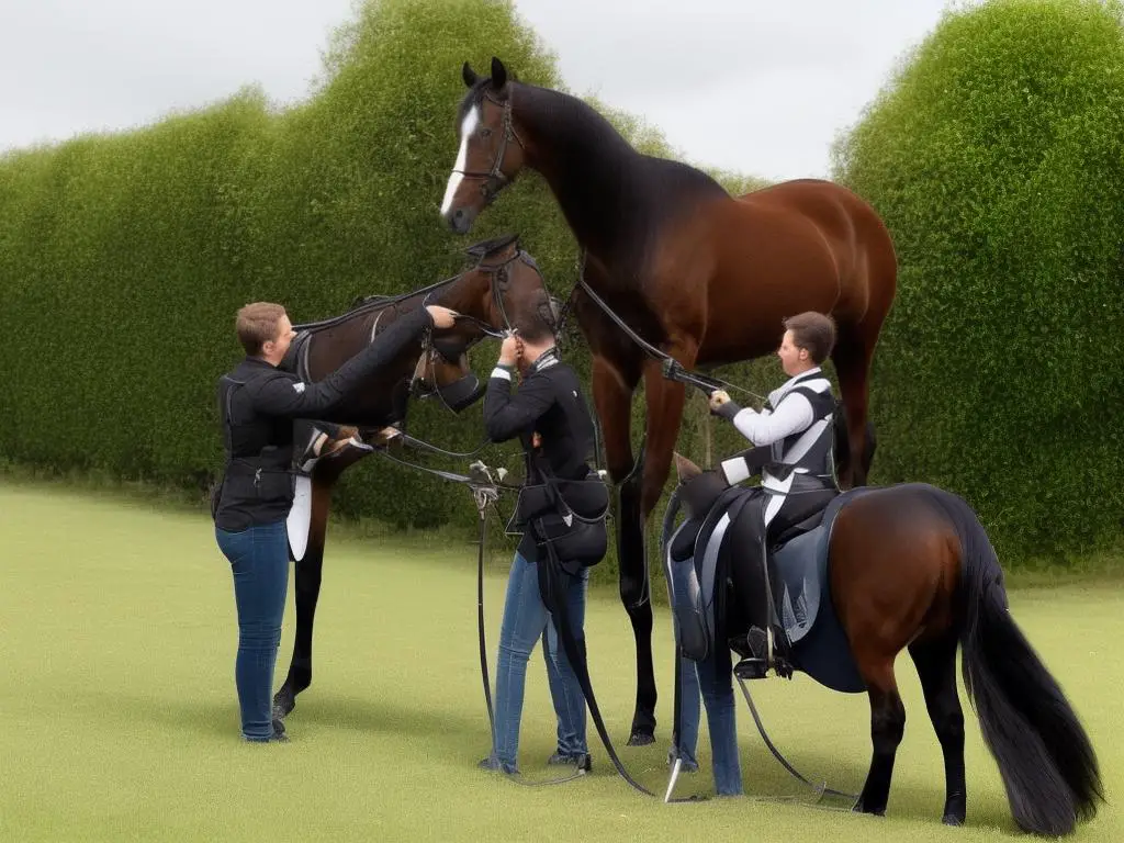 A German Warmblood horse being groomed and admired by its owner, showcasing the beauty and elegance of these horses.