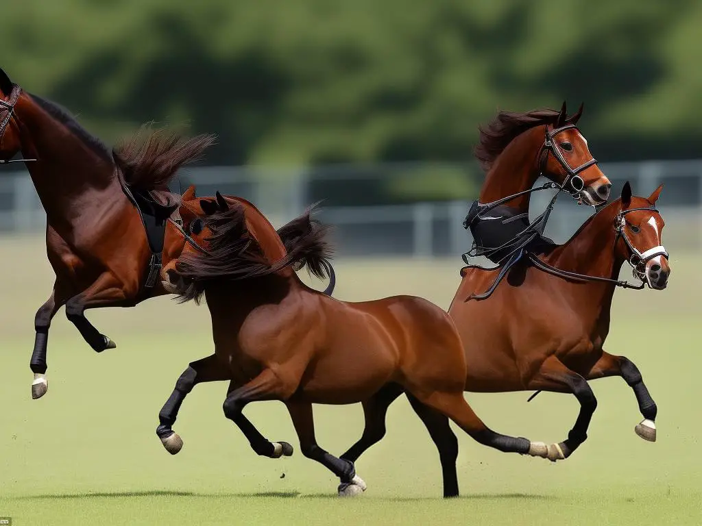 A tan and brown horse galloping across a field with its mane and tail flying in the air, representing the athleticism of German Warmbloods.