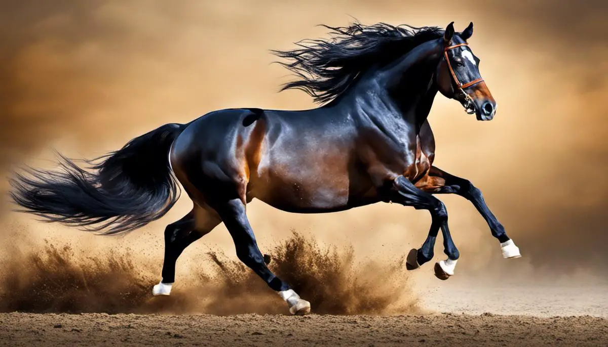 A beautiful Holsteiner horse in action, showcasing its strength and elegance in the equestrian world.
