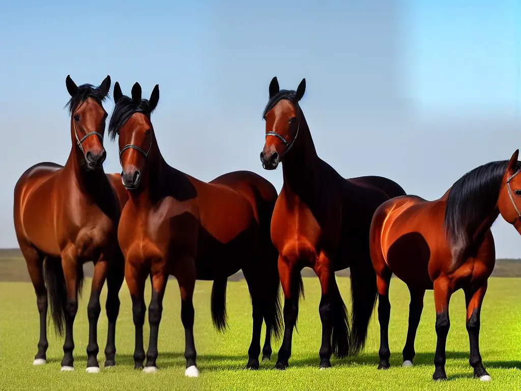 Two horses, one a Warmblood and the other a Thoroughbred, standing side by side, emphasizing the physical differences and distinct looks of each breed.