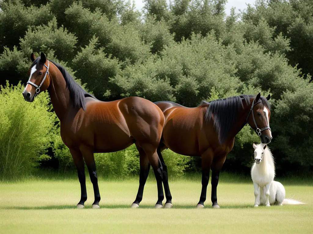 A stallion and mare standing together in a green pasture