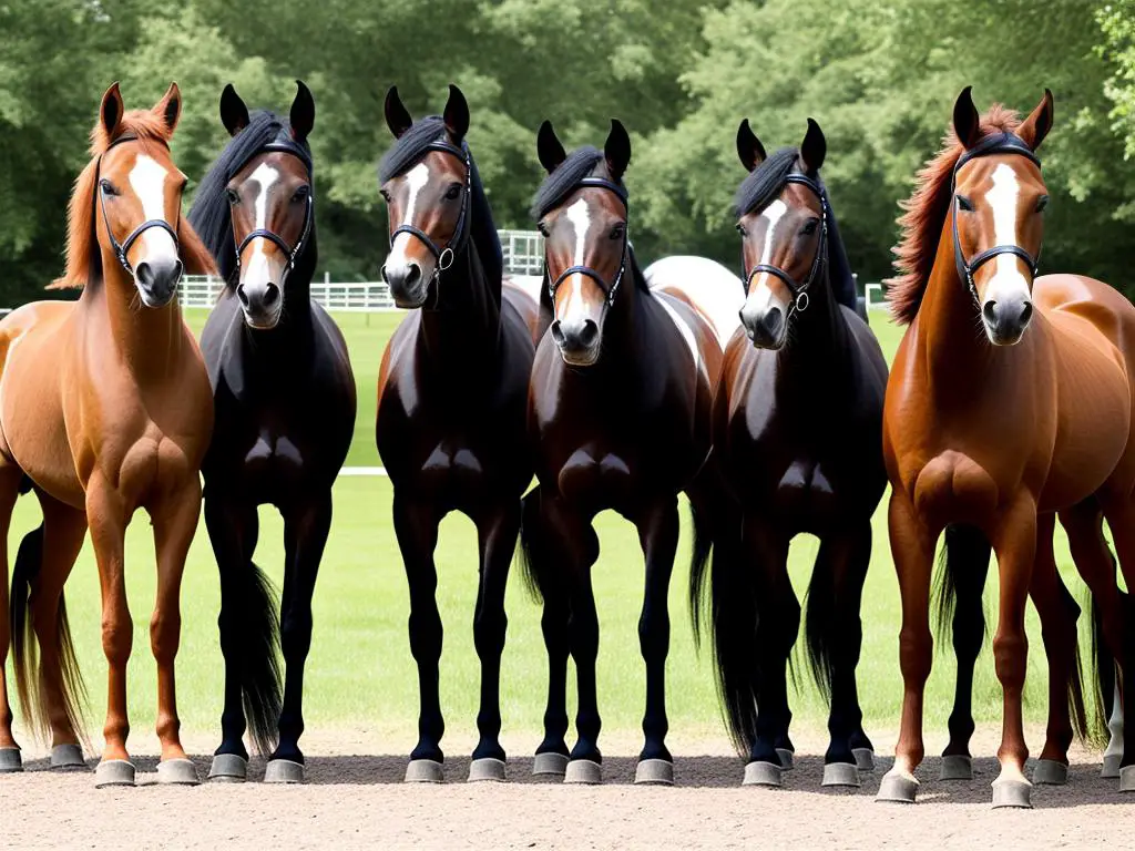 Image of different horse breeds standing together