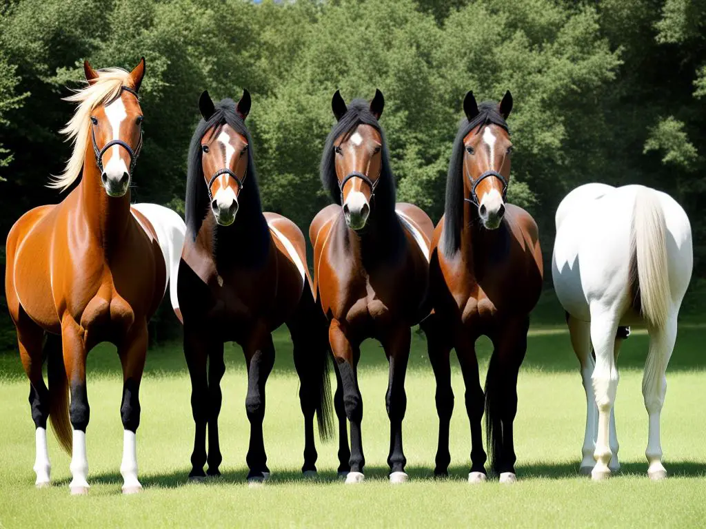 Four majestic horse breeds standing together in a field
