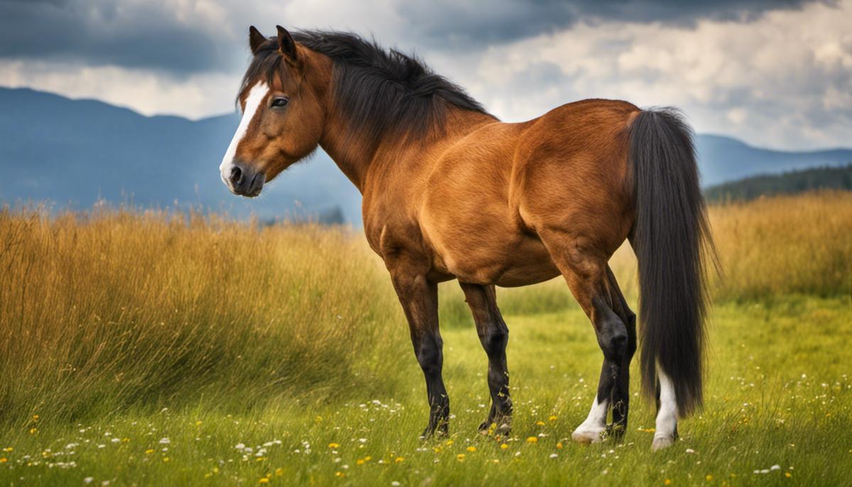 A beautiful Carpathian Pony grazing in a field, representing the health of Carpathian Ponies.