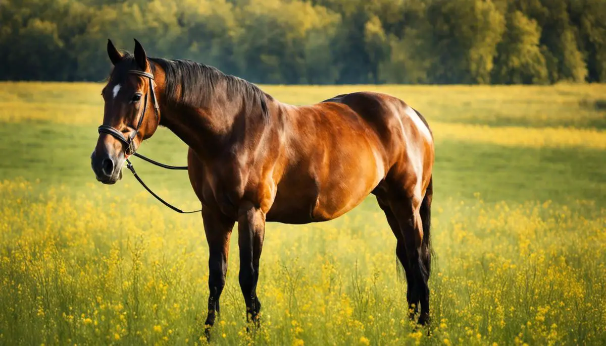 An image of a Hungarian horse in a countryside field
