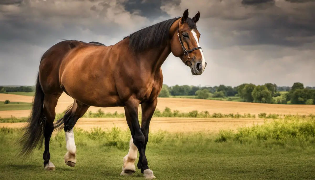 A majestic Hungarian horse in a field, representing the strength and beauty of Hungarian horse breeds.