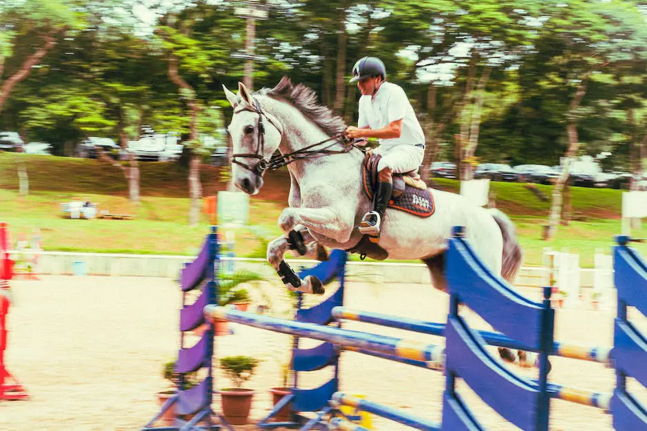 A majestic Hungarian Sport Horse jumping over a hurdle