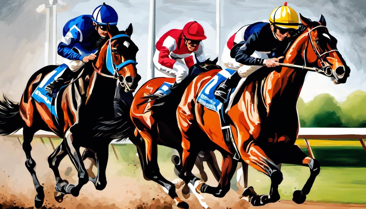 Illustration of Hungarian Thoroughbred Horses racing on a track.