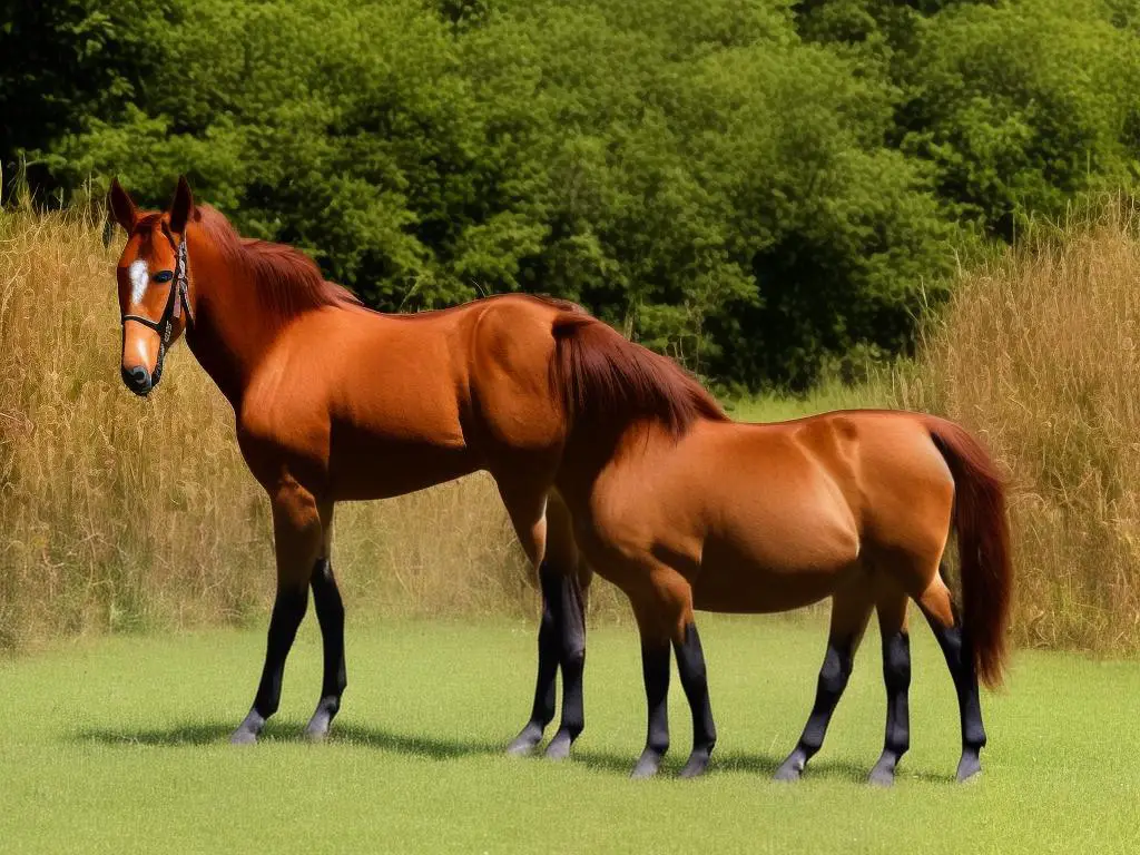A beautiful chestnut-colored Kentucky Saddler mare in a field