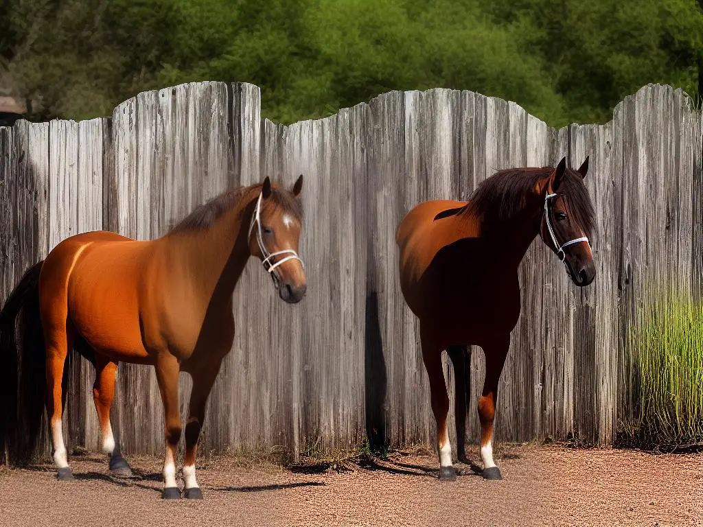 A beautiful chestnut Kentucky Saddler stands gracefully near a fence.