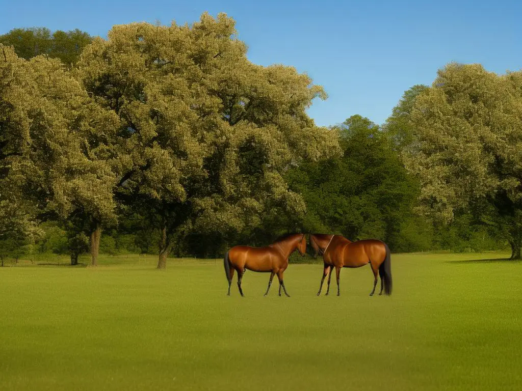 A Kentucky Saddler horse standing in a field, looking into the distance