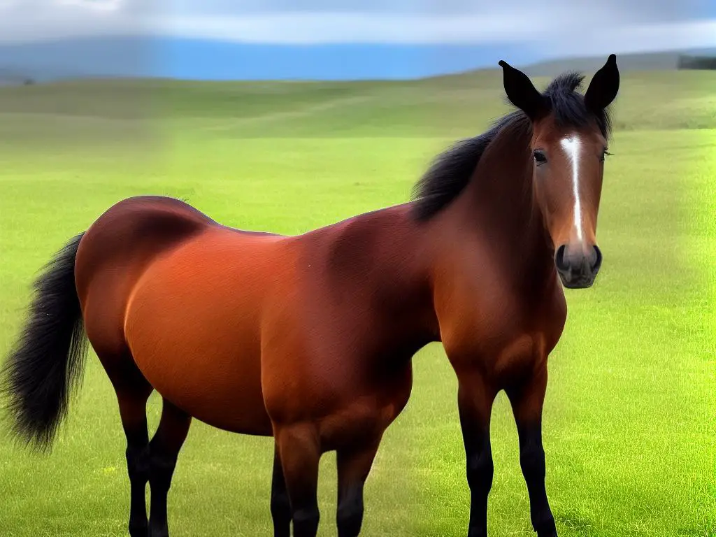 A picture of a beautiful Kentucky Saddler horse, with glossy brown fur and expressive brown eyes, standing majestically in a field with a fence in the background. The image shows how majestic and stunning these horses can be, which is a big part of why they are so sought after.