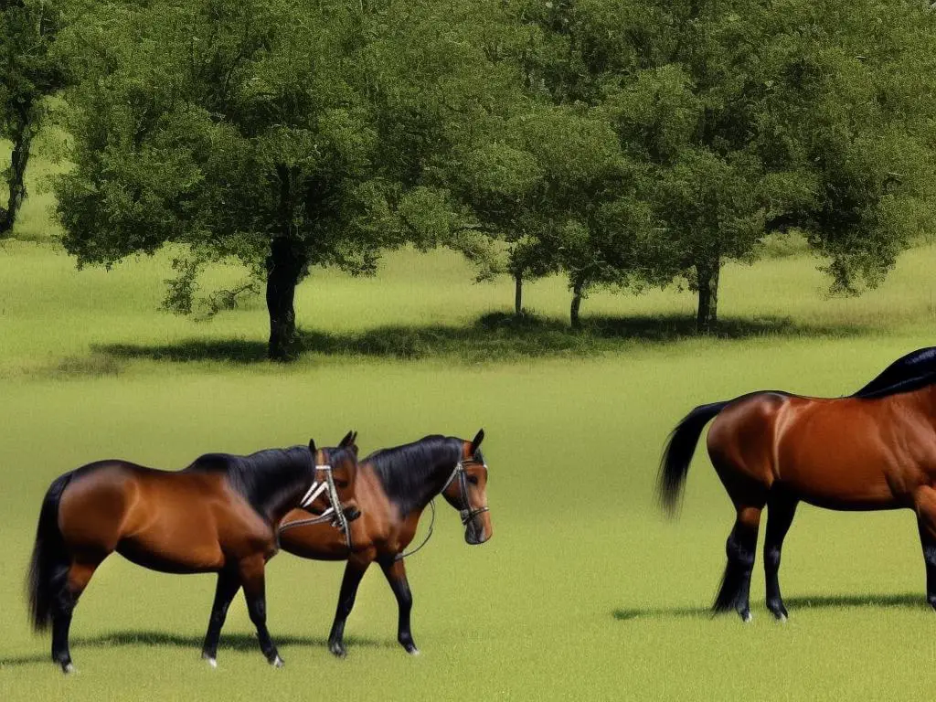 A photo of a beautiful Kentucky Saddler horse standing in a field. This breed is known for their smooth gait and versatile appearance.