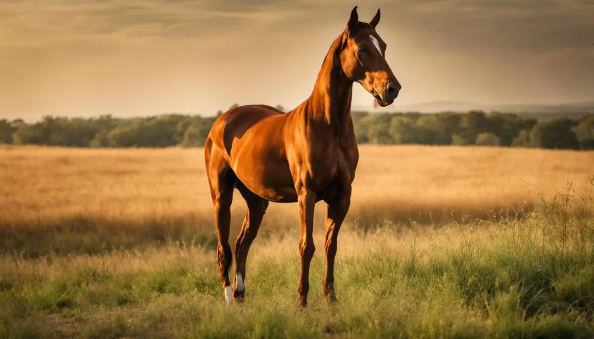 Image of a Magyar Vizsla horse grazing in a field