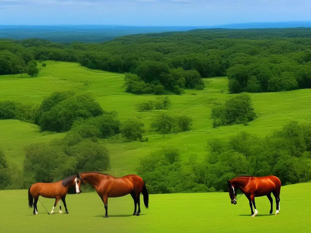 A beautiful Norman Cob horse stands majestically in a green field.
