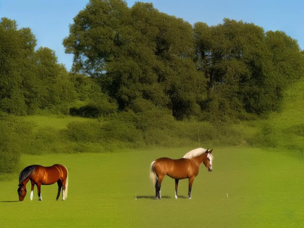 A Poisitvin Mule Horse standing in a field