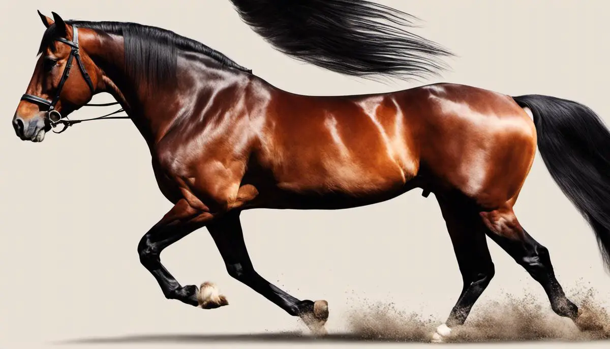 An image of a Rhenish German Coldblood horse, showcasing its beautiful muscular build and elegant appearance.