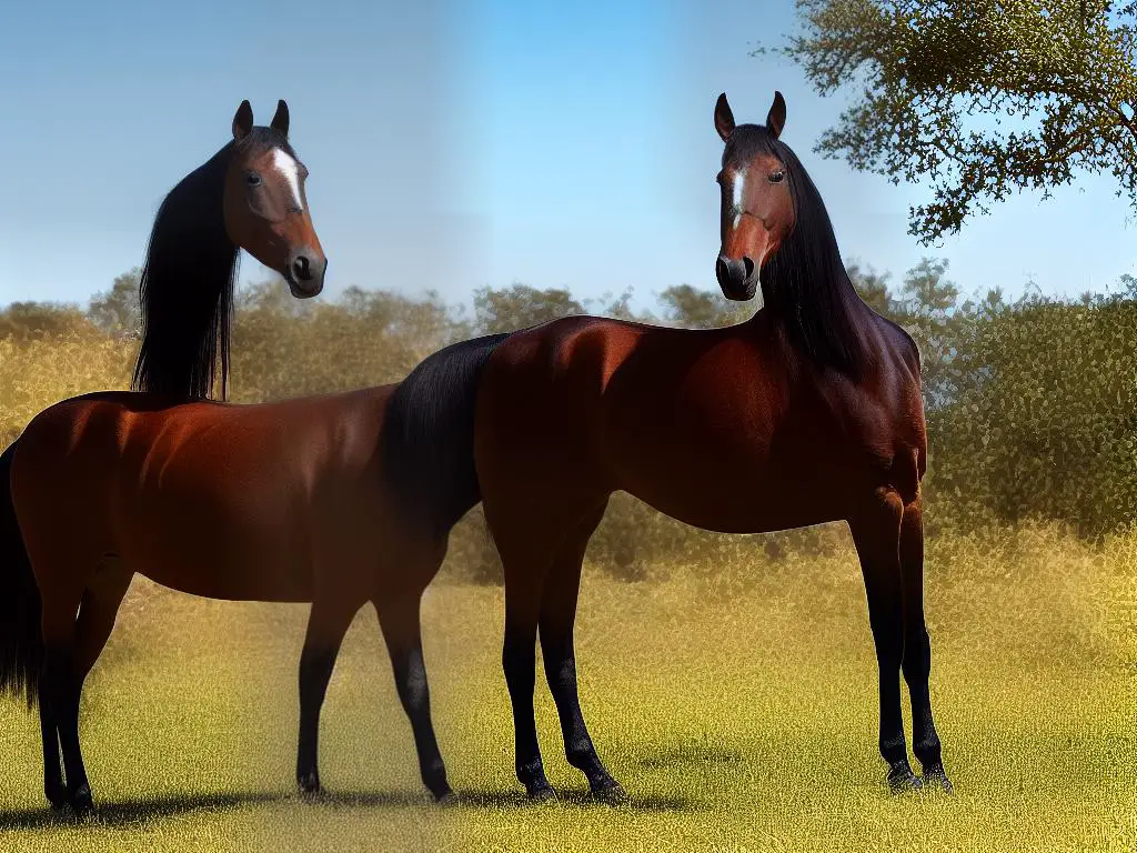 A picture of a Saddlebred horse with excellent conformation, standing tall and gazing into the distance.