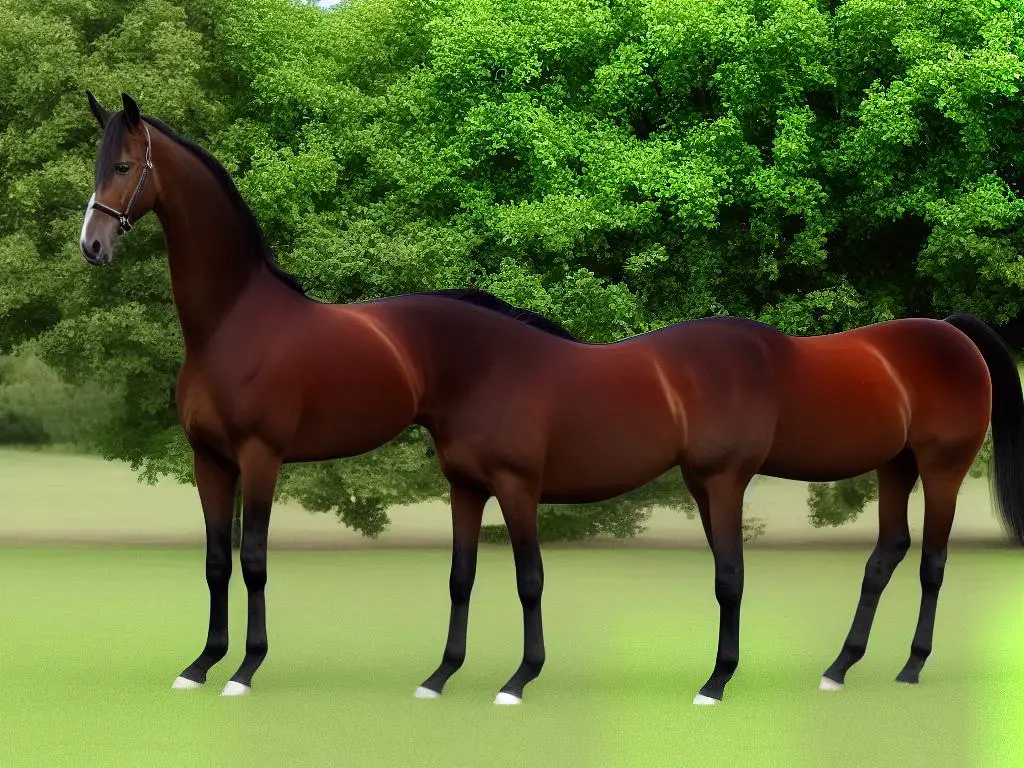 A picture of a stunning Saddlebred horse with expressive eyes and an arched neck, standing gracefully on the grassy field.