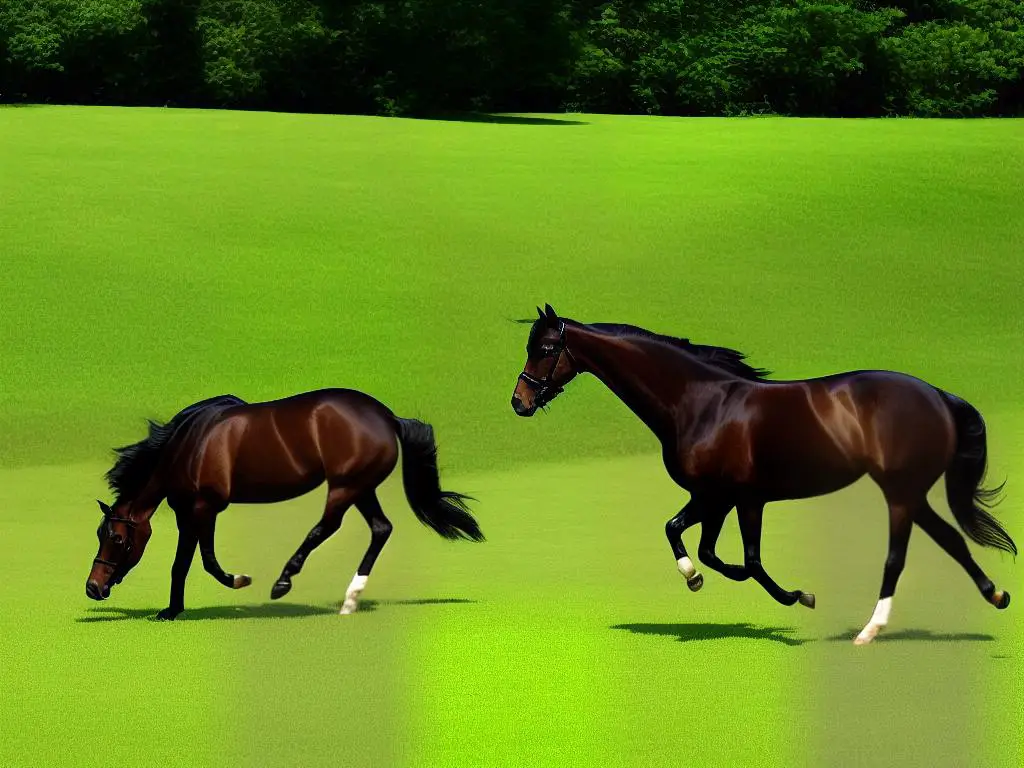 A picture of a Saddlebred horse running freely in a lush green field