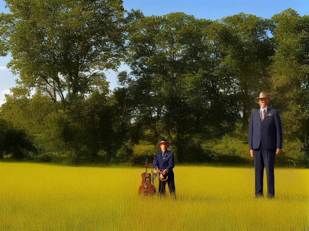 A senior Kentucky Saddler standing in a field with a blue sky background.