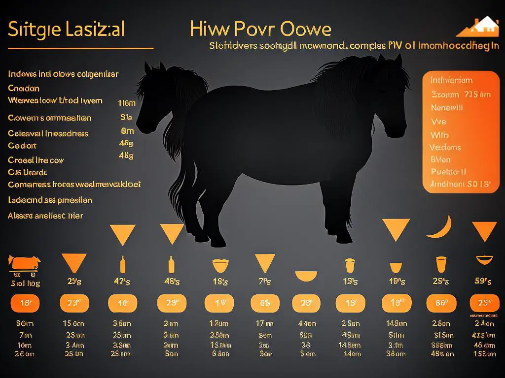 Illustration of a shire horse size chart displaying various height and weight measurements