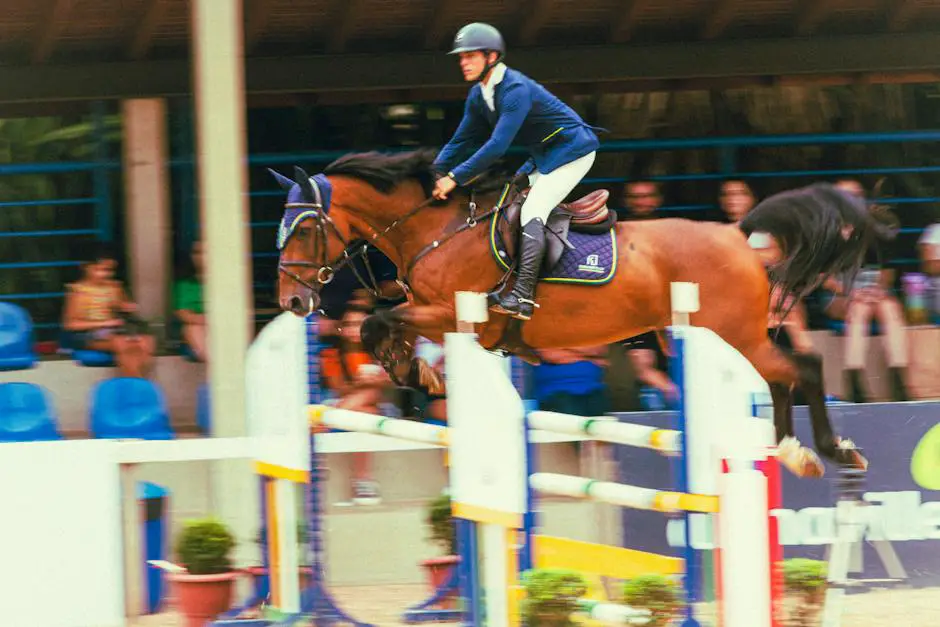 A majestic Swiss Warmblood horse in mid-jump, demonstrating their athletic ability and grace.