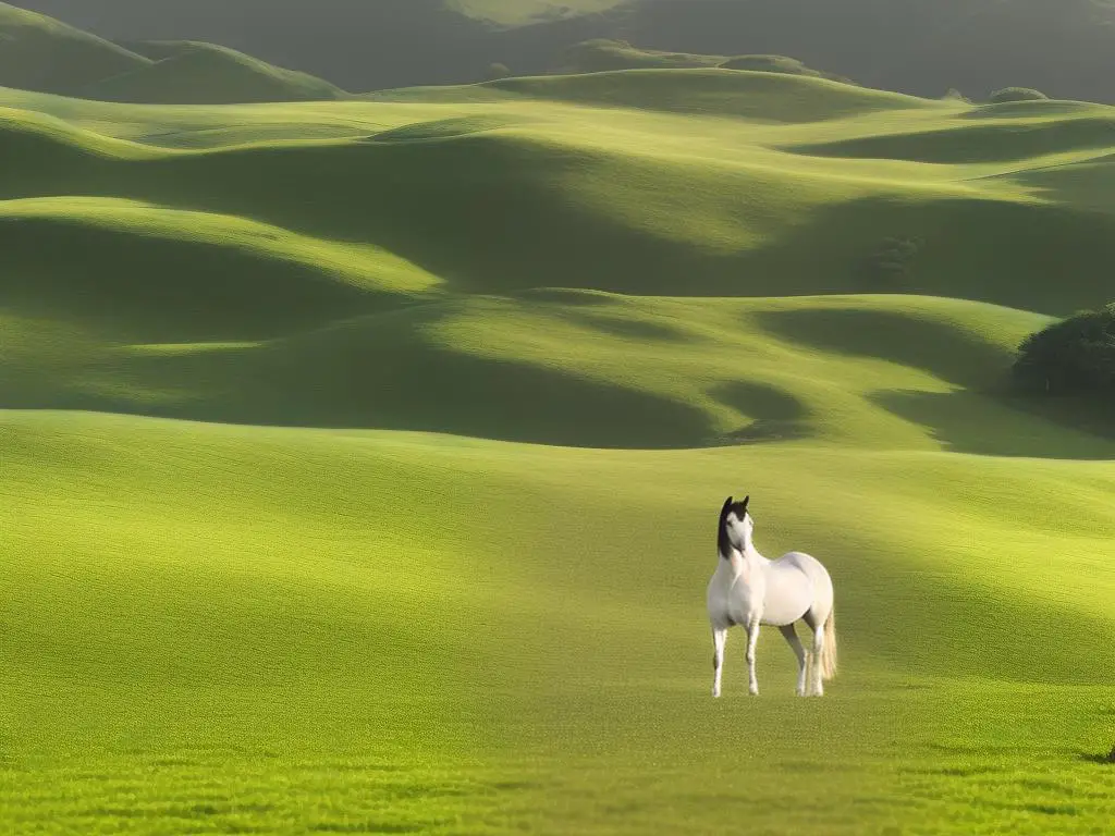 A Trakehner horse standing in a field showcasing its calm and gentle temperament.